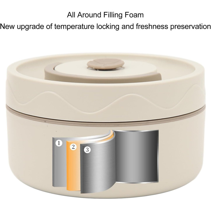 Термоконтейнер Tissting з ручкою, контейнер для гарячого обіду на 420 мл, коробка для обіду Bento, двошаровий портативний термоконтейнер круглої форми з нержавіючої сталі 304 (доступна для мікрохвильової печі білий)