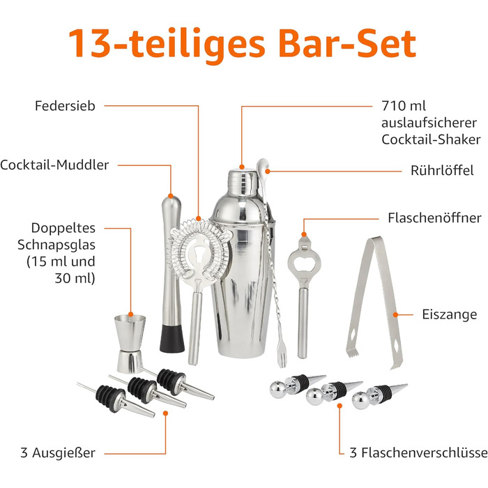 Коктейльний набір із 13 предметів, 710 мл Amazon Basics