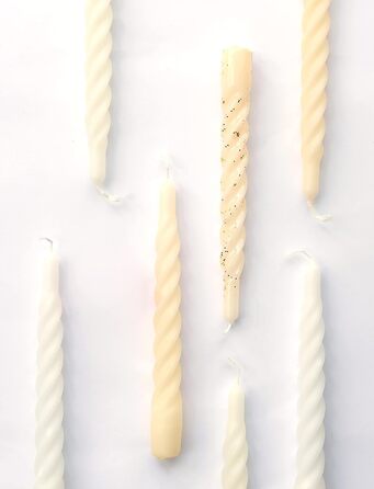 Свічки з крученою конусністю, зроблені в Італії, доступні 25 кольорів, лаковані настільні свічки, спіральні свічки з тривалим часом горіння 5 годин, декоративні свічки, 6 шт. , 2,2 x 21 см (кремові)