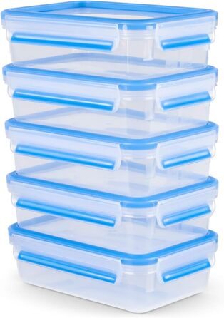 Набір з 5 прямокутних контейнерів для зберігання продуктів 0,8 л з кришками Clip & Close EMSA