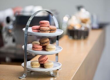 Стійка для сервірування APS високоякісна хромована металева підставка для торта на 3 тарілки з максимальним Ø 27 см - загальна висота 43 см (тарілки в комплект не входять) (3 тарілки - Ø 17см)