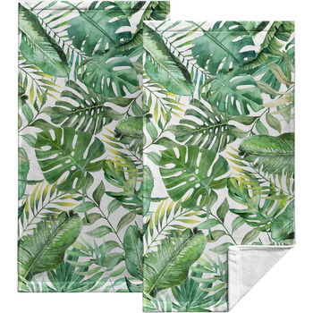 Різдвяні кухонні рушники Kwlegh, рушник для рук, різдвяна ялинка, цукерка-тростина, сніжинка, рушник для пальців, набір з 2 шт. , милий чоловічий банний рушник, високопоглинаючі рушники, 36 шт. (тропічне листя)