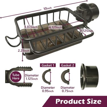 Органайзер для раковини LACEEZEN, Тримач для губки для кранів діаметром 1,78-2,8 см, Круглий, Компактний тримач для рушників для кухні, Органайзер (сірий, лівий)
