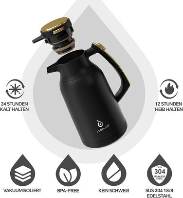 Термос-кавник 2 л, чорний/золотистий Ideus