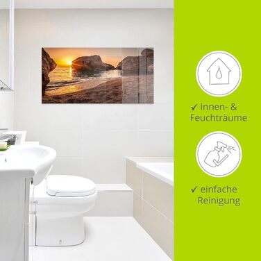 Настінний декор ARTland скляні картини настінна картина скляна картина цільна 40x40 см квадрат пляж море сонце Кариби природа пейзаж узбережжя схід сонця морський S7LE (захід сонця, затока, 100Д x 50Ш см)