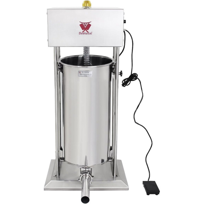 Промислова машина для наповнення ковбас Beeketal &39BTH07&39 з нержавіючої сталі (об&39єм 7 л/горизонтальна конструкція), професійна машина для наповнення ковбас з 2-швидкісним повністю металевим механізмом і рукояткою, включаючи 5 насадок для напов