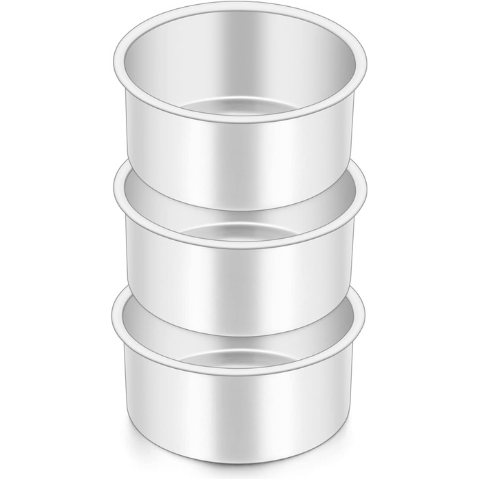 Большая форма для выпечки 20,3 см, нержавеющая сталь Herogo, круглая форма для выпечки, набор из 3 шт., слоеная форма для торта, формы для подноса на день рождения, глубина 5 см и бесшовный дизайн, прочный и пригодный для мытья в посудомоечной машине (10,