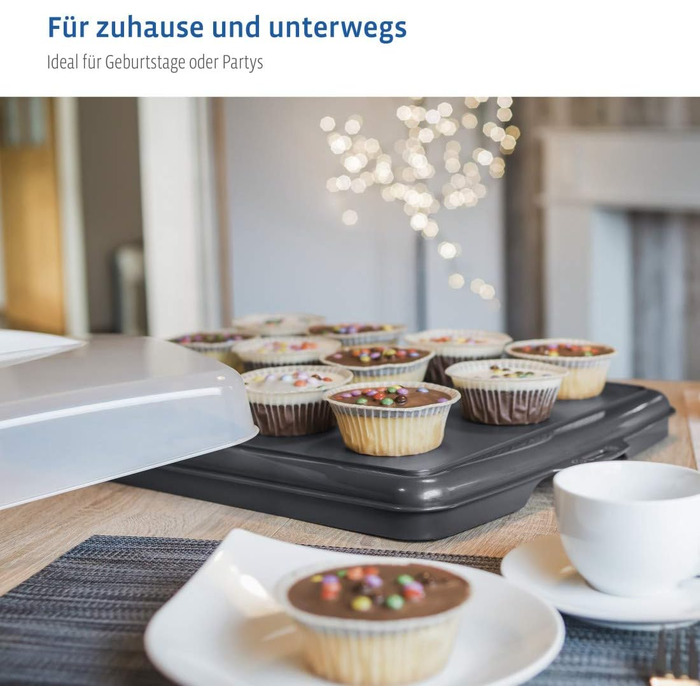 Кругла транспортувальна коробка для торта Xavax з кришкою, контейнер для торта діаметром 31,5 см, внутрішня висота 8 см, коробка для торта з пристроєм поділу шматків, антрацитова форма для торта, прозора (коробка для транспортування листкового торта)