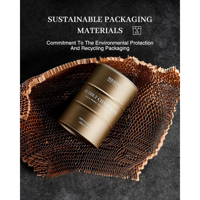 Ароматичні свічки M&SENSE з натурального соєвого воску, натуральна соєва свічка для домашнього декору, тривалий час горіння до 70 годин, стильні подарунки-свічки для чоловіків і жінок (600 г, ігристе шампанське)