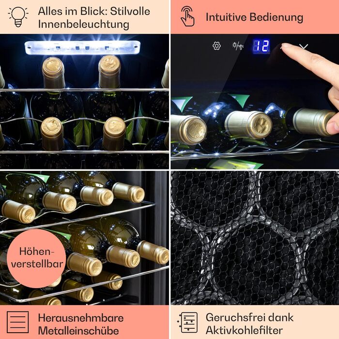 Винний холодильник до 24 пляшок чорний Klarstein