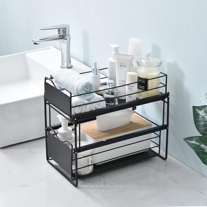 Рівневий органайзер для кухонних шаф, нижня полиця шафи, органайзер для зберігання ящиків, полиця для шухляд, полиця під раковиною для кухні, ванної кімнати, офісу, шафи чорна, 2-