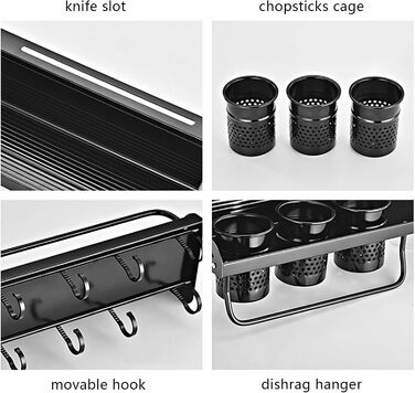 Настінний органайзер для кухонного приладдя 80 см чорний TouSuaRSi