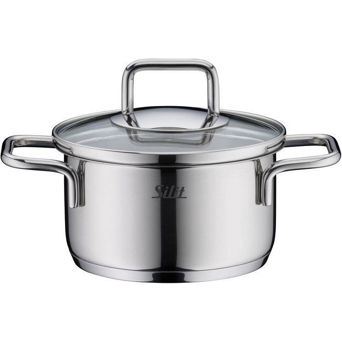 Набір посуду Silit Extra Cook каструлі 12/14 см зі скляною кришкою, внутрішньою мірною шкалою, широким обідком для зручного зливання, з нержавіючої сталі Crominox, для невеликих порцій, компактно складаються, запобігають розтіканню (каструля для смаження,