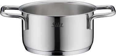 Набір посуду Silit Extra Cook каструлі 12/14 см зі скляною кришкою, внутрішньою мірною шкалою, широким обідком для зручного зливання, з нержавіючої сталі Crominox, для невеликих порцій, компактно складаються, запобігають розтіканню (каструля для смаження,