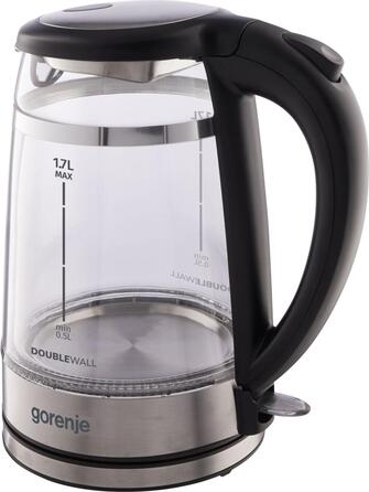 Gorenje Электрочайник 1.7л, 2,200 Вт, strix контроль, стекло, черный