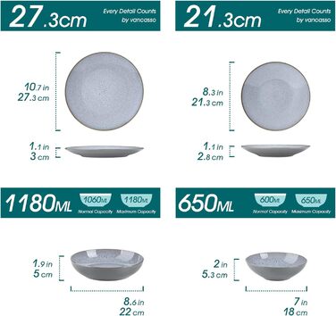 Столовий сервіз з керамограніту, комбінований сервіз vancasso з 32 предметів Карст з фаянсу, набір посуду у вінтажному вигляді на 4-12 осіб (Karst-wt, посуд на 8 осіб)