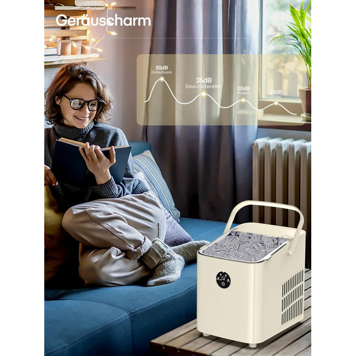 Льодогенератор FOHERE 14 кг 24 години, 8 кубиків льоду за 6 хвилин, 2 розміри кубиків льоду, самоочисний льодогенератор з ручкою, льодосборником та кошиком, льодогенератор для вечірки, офісу, автофургона (білий)