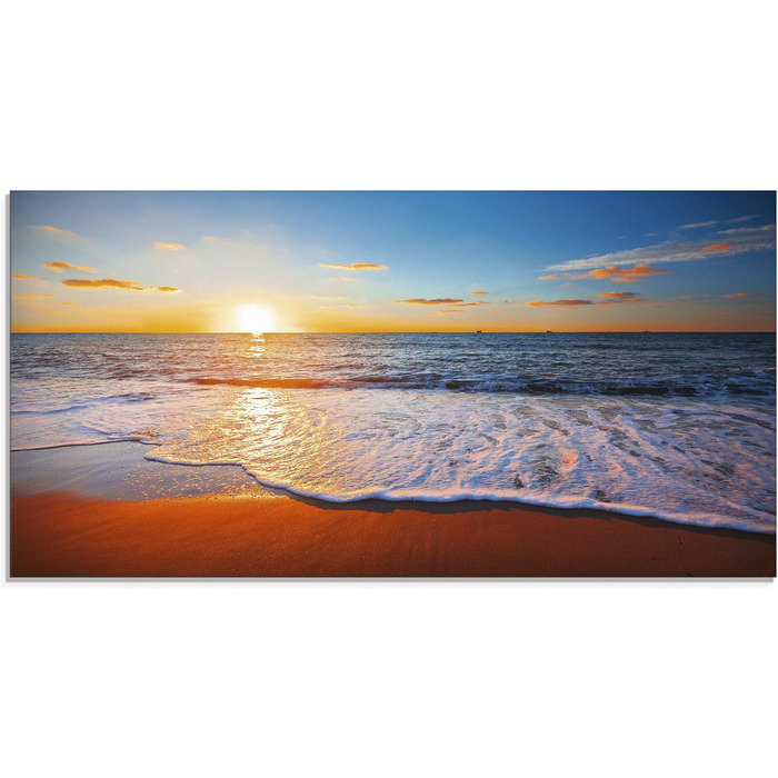 Настінний декор ARTland скляні картини настінна картина скляна картина цільна 40x40 см квадрат пляж море сонце Кариби природа пейзаж узбережжя схід сонця морський S7LE (Захід сонця 1, 100Д x 50Ш см)