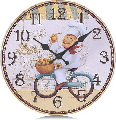 Настінний кухонний годинник Lafocuse 30 см, дерев&39яний, безшумний, вінтажний кухонний годинник жовтого кольору, без цокання, антикварний ностальгічний сільський ретро-прикраса для їдальні, ресторану, вітальні