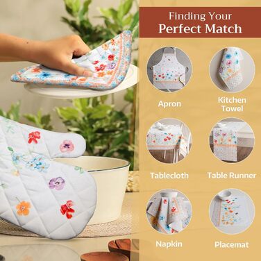 Рукавички для духовки Maison d&39 Hermine, підставки для каструль, 100 бавовна, термостійкі кухонні рукавички, рукавички для духовки (19 см x 33 см) та підставки для каструль (20 см x 20 см) для приготування їжі, Morzine - рукавички для духовки (19 x 33 с