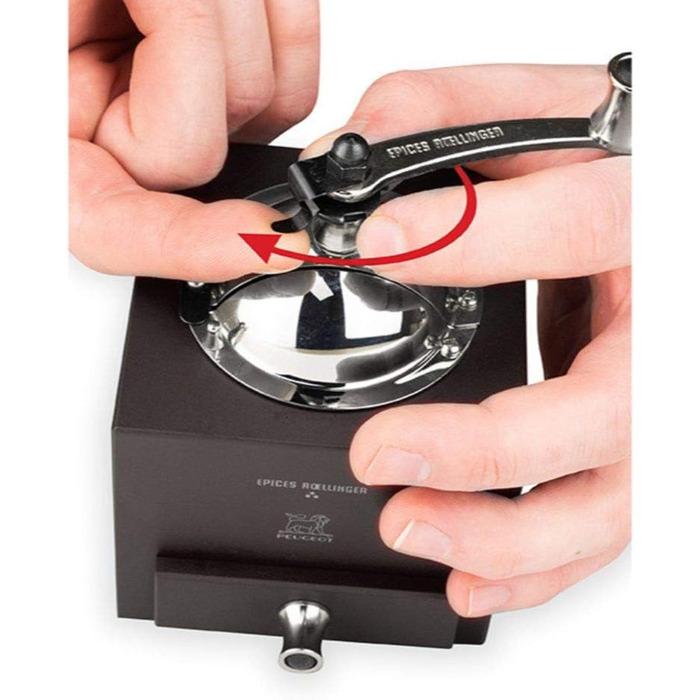 Млин для перцю Roellinger 13 см - Натхненний традиційною кривошипно-шатунною фрезою Peugeot з шухлядою - Виготовлений з деревини, сертифікованої PEFC - Шоколадні кольори