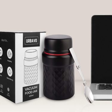 Мл термоконтейнер для їжі, ізольований харчовий контейнер з нержавіючої сталі, без бісфенолу А, герметичний з ложкою, ідеально підходить для супів, закусок і в дорозі (500 мл білий/чорний) (620 мл червоний/чорний), 2i 500