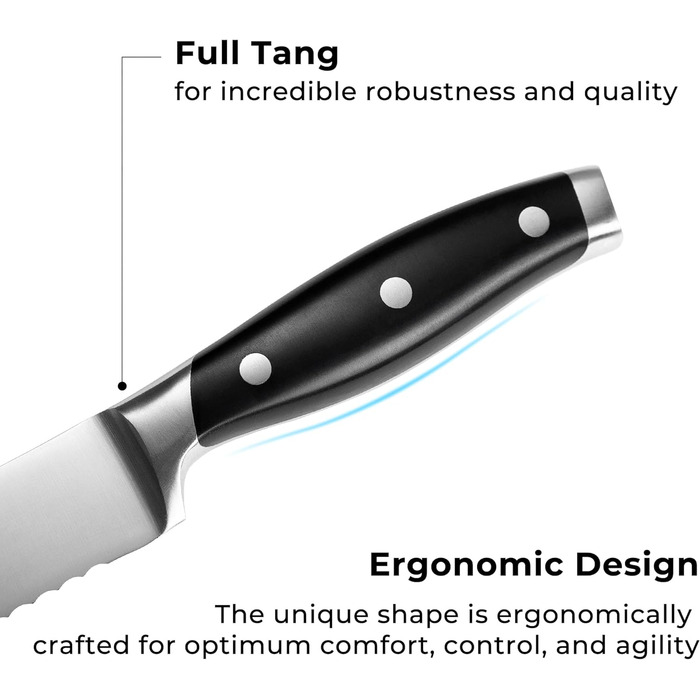 Ніж для чищення овочів linoroso 9 см Гострий фруктовий ніж Кухонні ножі Маленькі кухонні ножі Поковки з німецької вуглецевої сталі Ергономічна ручка з елегантною подарунковою коробкою - Classic Series (8-дюймовий ніж для хліба)