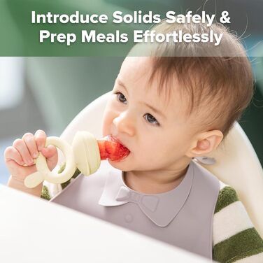 Годівниця для дитячого фруктового харчування Haakaa та міні-лоток для перекусів у морозильній камері, форми для морозива без бісфенолу А для безпечного самостійного годування немовлят, від 4 місяців (горохово-зелений) (вівсяний)