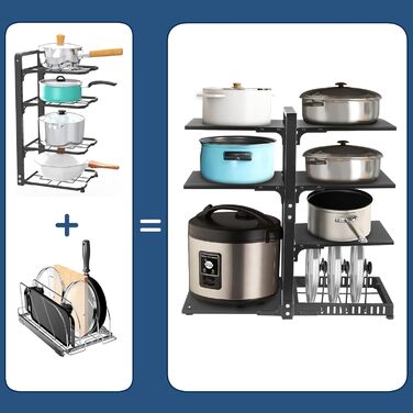 Органайзер для каструль CASONNIK, 7-ярусний регульований міцний органайзер для кухонних шаф, багатоцільовий для зберігання каструль та сковорідок (стійка для каструль 61)