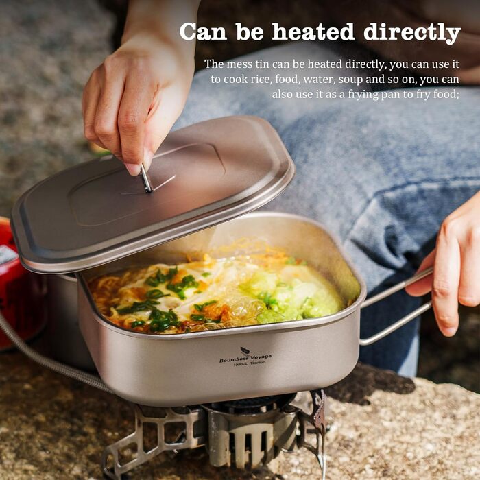 Титанова військова каструля для кемпінгу з кришкою та відкидною ручкою 1л. iBasingo