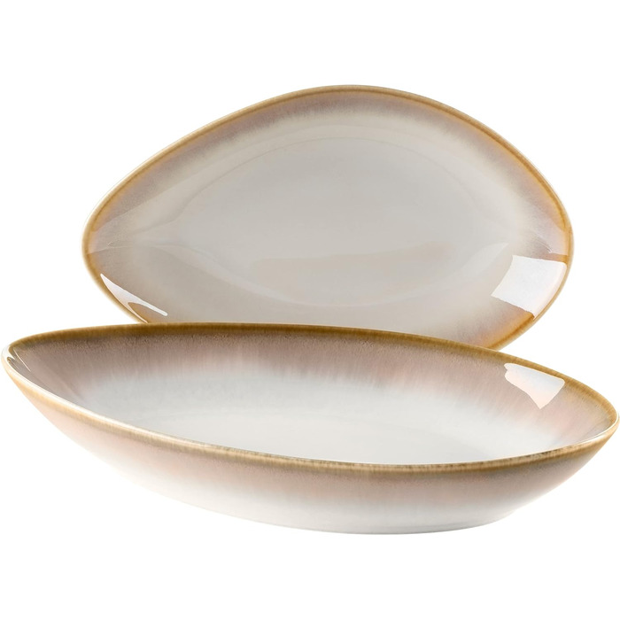 Набор современной посуды на 4 персоны с уникальной формой и цветовым градиентом от кремово-белого, винтажный вид из 16 предметов, керамогранит (сервировочные тарелки, бежевый), 931991, La Sinfonia