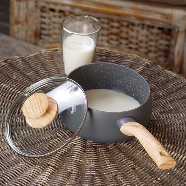 Ківш Fissman LANA 16x8 см / 1,6 л зі скляною кришкою алюміній з антипригарним покриттям (14496)