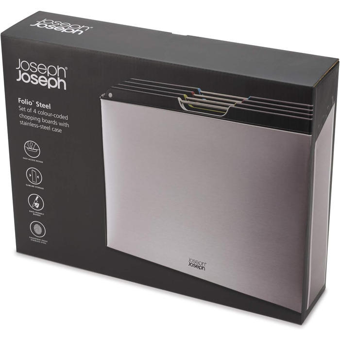 Набор разделочных досок, 4 предмета в корпусе, нержавеющая сталь Folio Steel Joseph Joseph