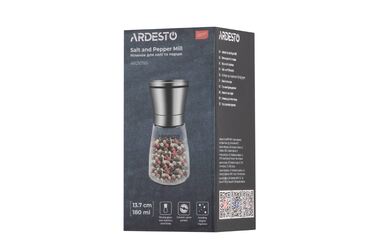 Мельница для соли и перца ARDESTO Gemini, 180 мл, стекло, нержавеющая сталь, прозрачная