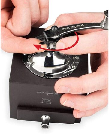 Млин для перцю Roellinger 13 см - Натхненний традиційною кривошипно-шатунною фрезою Peugeot з шухлядою - Виготовлений з деревини, сертифікованої PEFC - Шоколадні кольори