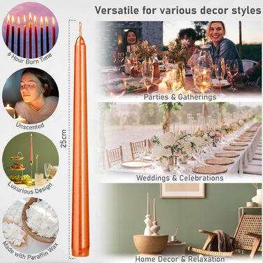 Набір свічок DECO EXPRESS Taper з 6, 10, 15 або 50 шт. , тривалий час горіння до 8 годин, без запаху (металевий помаранчевий - 6 шт. , набір з 6 шт. )