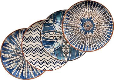 Предметів для 4 осіб у мавританському стилі, набір тарілок з різними вінтажними візерунками в білому та синьому кольорах, керамограніт (набір тарілок), 934017 Iberico Blue 12