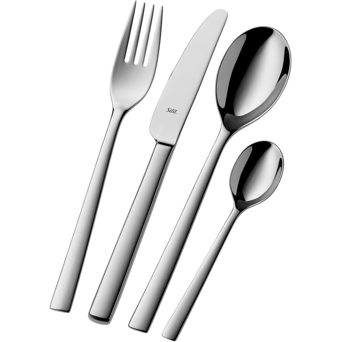 Набір столових приборів Silit Trend на 6 осіб, 24 предмети, з моноблочним ножем, полірована нержавіюча сталь Crominox, стійка до корозії, подряпин, довговічна, придатна для миття в посудомийній машині