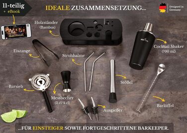 Коктейльний набір з нержавіючої сталі 700 мл з підставкою та барними аксесуарами BARMINGO