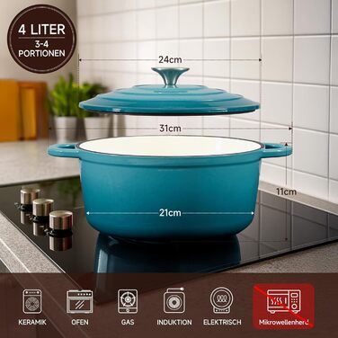 Чавунна форма для запікання 24 см, емальована з кришкою, включаючи 1 пару силіконових рукавиць Nilpferd