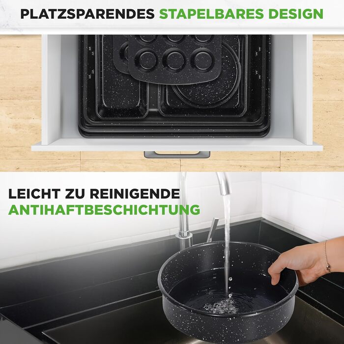 Набір форм для випічки NutriChef - Набір із 8 антипригарних форм для випічки - Без PFOA, PFOS, PTFE, придатний для використання в духовці до 232C - Кругла форма для випічки, форма для хліба, форма для мафінів та деко, придатний для миття в посудомийній ма