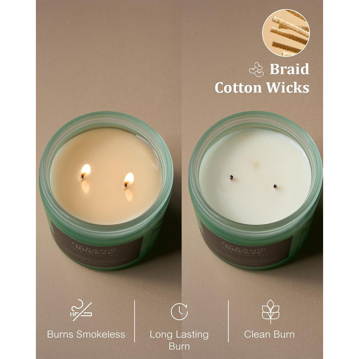 Ароматичні свічки M&SENSE Кава у скляній банці з 2 гнітами 330 г, час горіння 70 годин, свічка з натурального соєвого воску для спальні, кухні, декору дому, подарункова свічка для чоловіків та жінок, смажена кава (океанський бриз)