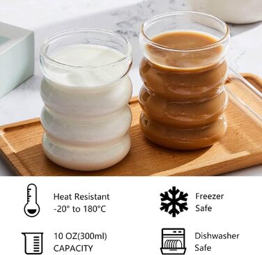 Набор из 4 ребристых стаканов со стеклянными трубочками 350 мл ALINK