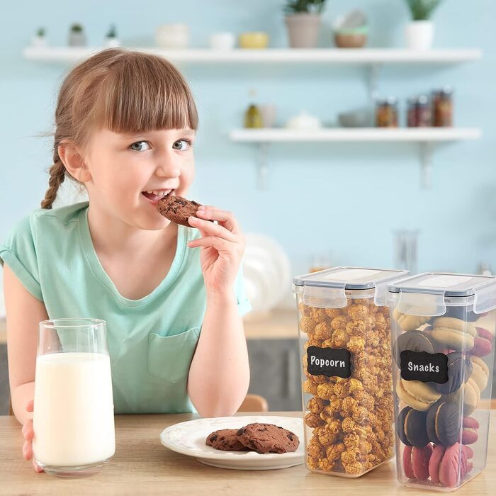 Банки для зберігання Lifewit з кришками 15 комплектів, контейнери для зберігання з універсальними кришками, герметична коробка для зберігання Кухонний органайзер з етикетками для зерна, борошна, цукру, пластівців на кухні, прямокутний без бісфенолу А (наб