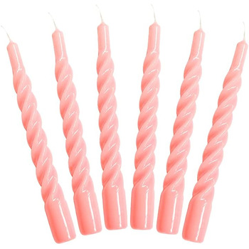 Свічки з крученим конусом, виготовлені в Італії, доступні 25 кольорів, лаковані настільні свічки, спіральні свічки з тривалим часом горіння 5 годин, декоративні свічки, 6 шт. , 2,2 x 21 см (рожеві)