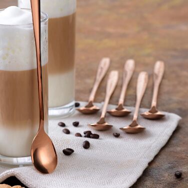 Набір ложок GRWE для лате макіато, золотий, 6 предметів, 22 см, довгі ложки, ложки для коктейлів, десертні ложки, ложки для морозива, ложки для кави з льодом, нержавіюча сталь, можна мити в посудомийній машині (рожеве золото)