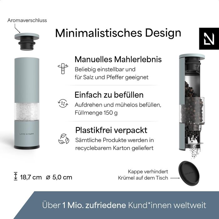 Набір з 2 млинів для солі та перцю, блакитний Lagom LARS NYSØM