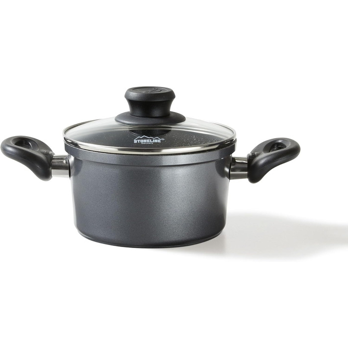 Каструля STONELINE XXL з литого алюмінію, велика, з кришкою, 7 л, антипригарне покриття зі справжніми кам&39яними частинками, індукційний посуд для всіх типів варильних поверхонь, духовка, приготування їжі без жиру та олії, сірий (18 см)