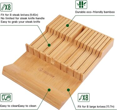 Блок ножів у шухляді для 12 ножів і 1 заточувальний сталевий ніж. (16 органайзерів для ножів) Utoplike