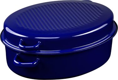 Жаровня для гуся овальная с крышкой, CLASSIC - СПЕЦИАЛЬНЫЕ ИЗДЕЛИЯ, диаметр (длинная сторона) 38 см, высота 17,5 см, обем 6,50 л, эмаль, синий снаружи, черный внутри, индукционный, 0160-012